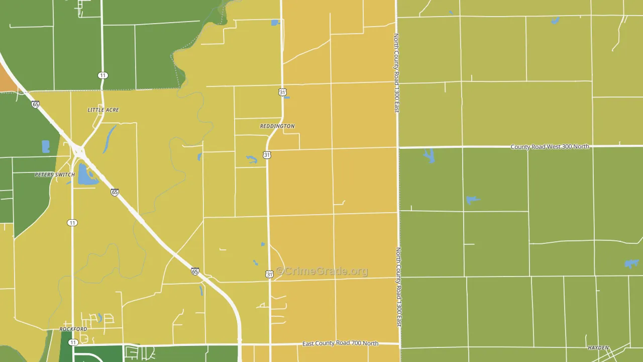 Reddington, IN Map of Robbery Rates