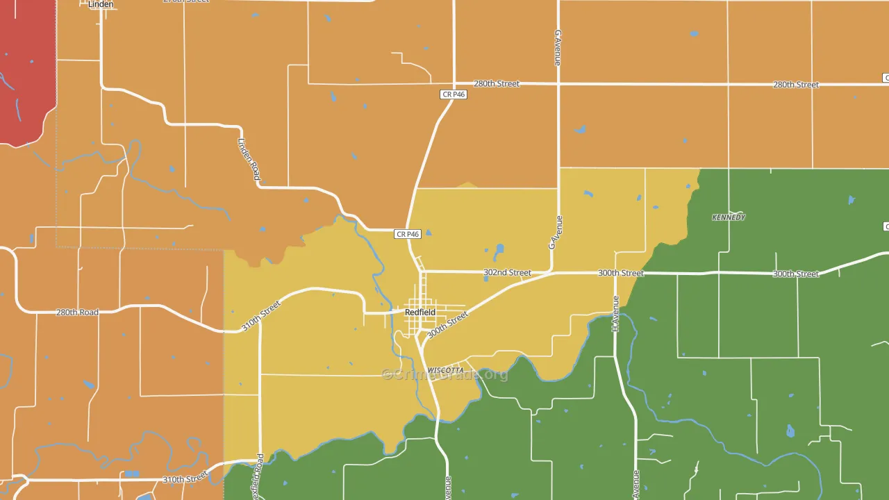 Redfield, IA Map of Robbery Rates
