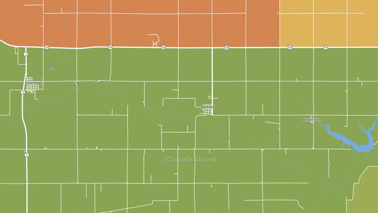 Redfield, KS Map of Robbery Rates