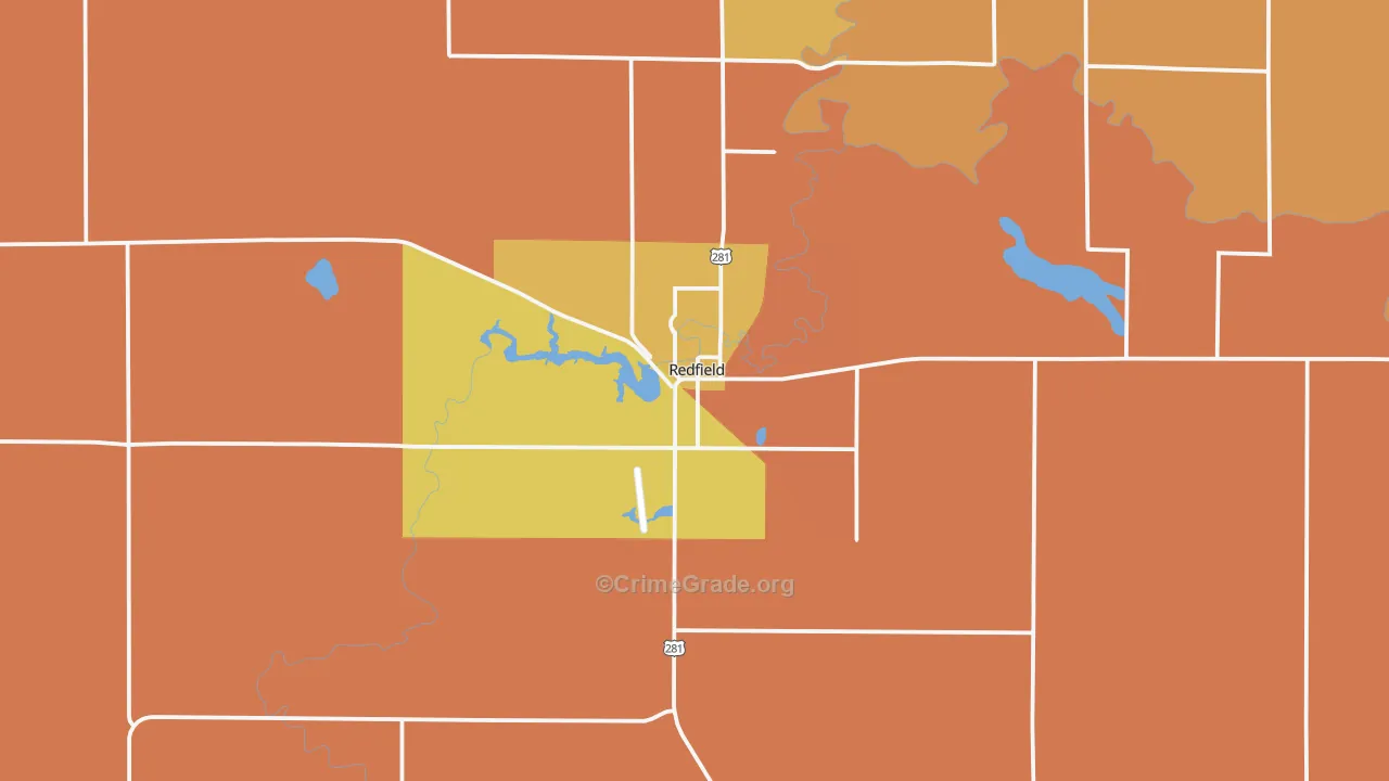 Redfield, SD Map of Robbery Rates