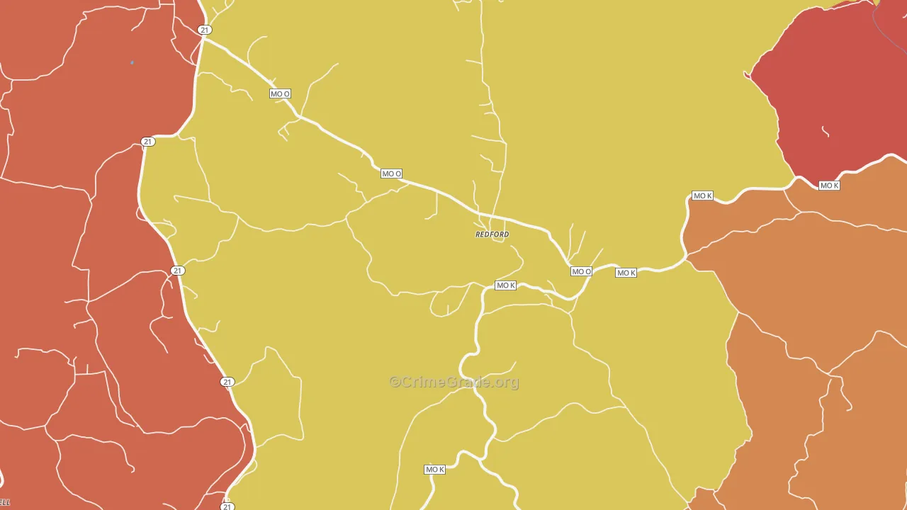 Redford, MO Map of Robbery Rates