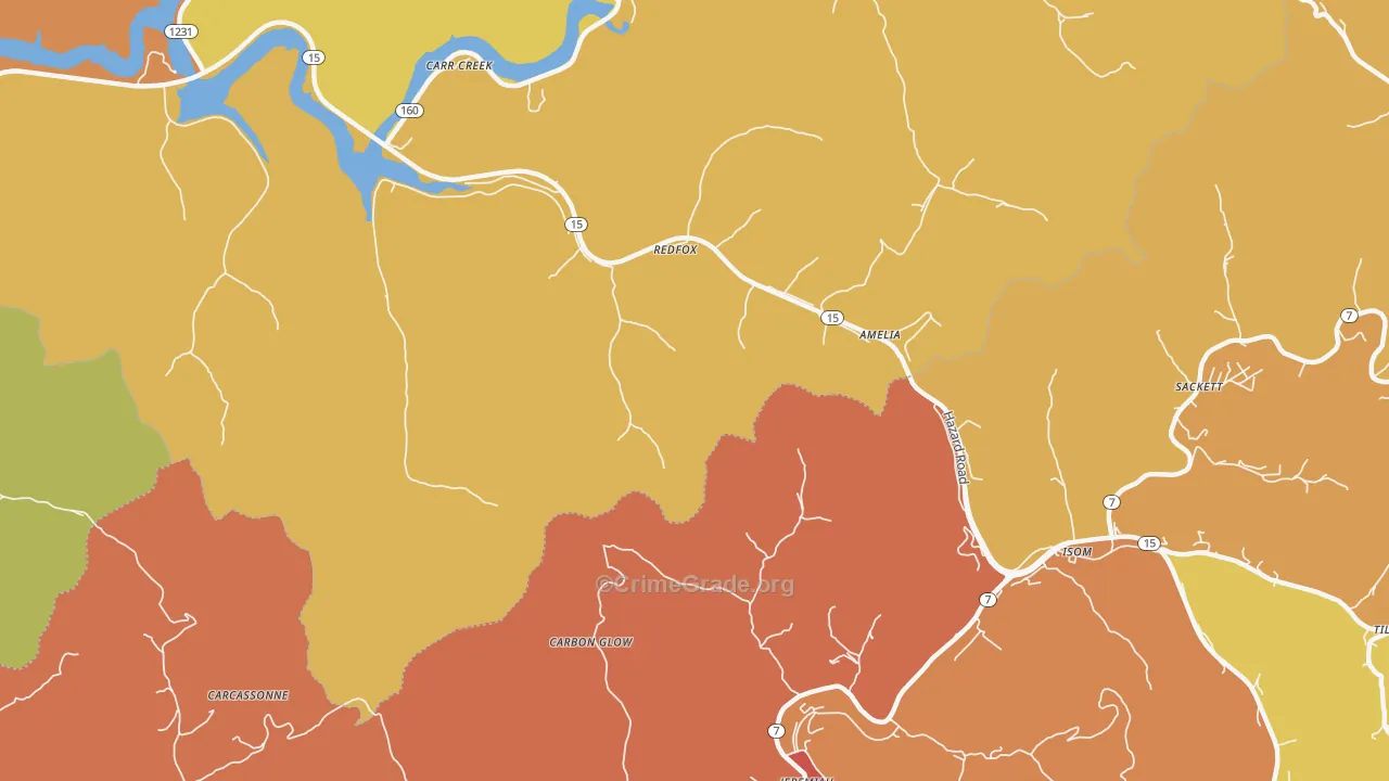 Redfox, KY Map of Robbery Rates