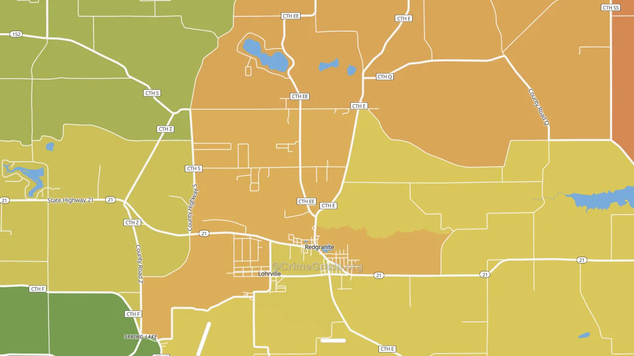 Redgranite, WI Map of Robbery Rates