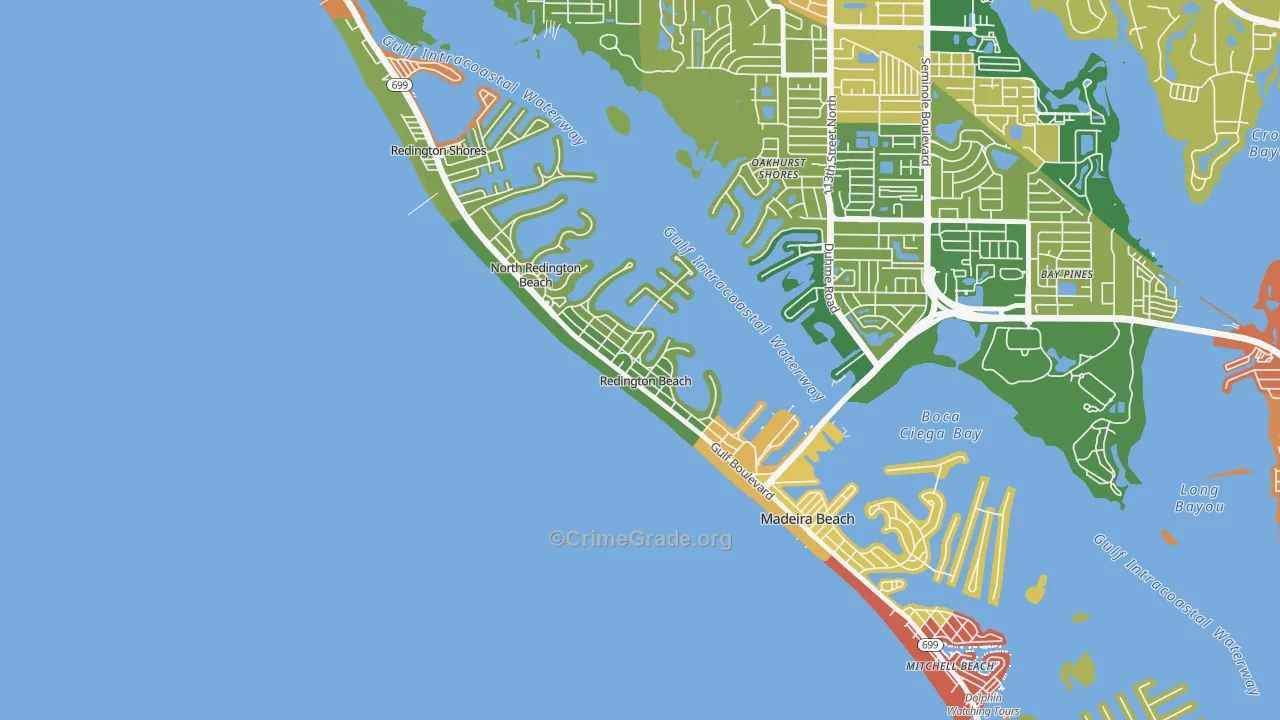 Redington Beach, FL Map of Robbery Rates