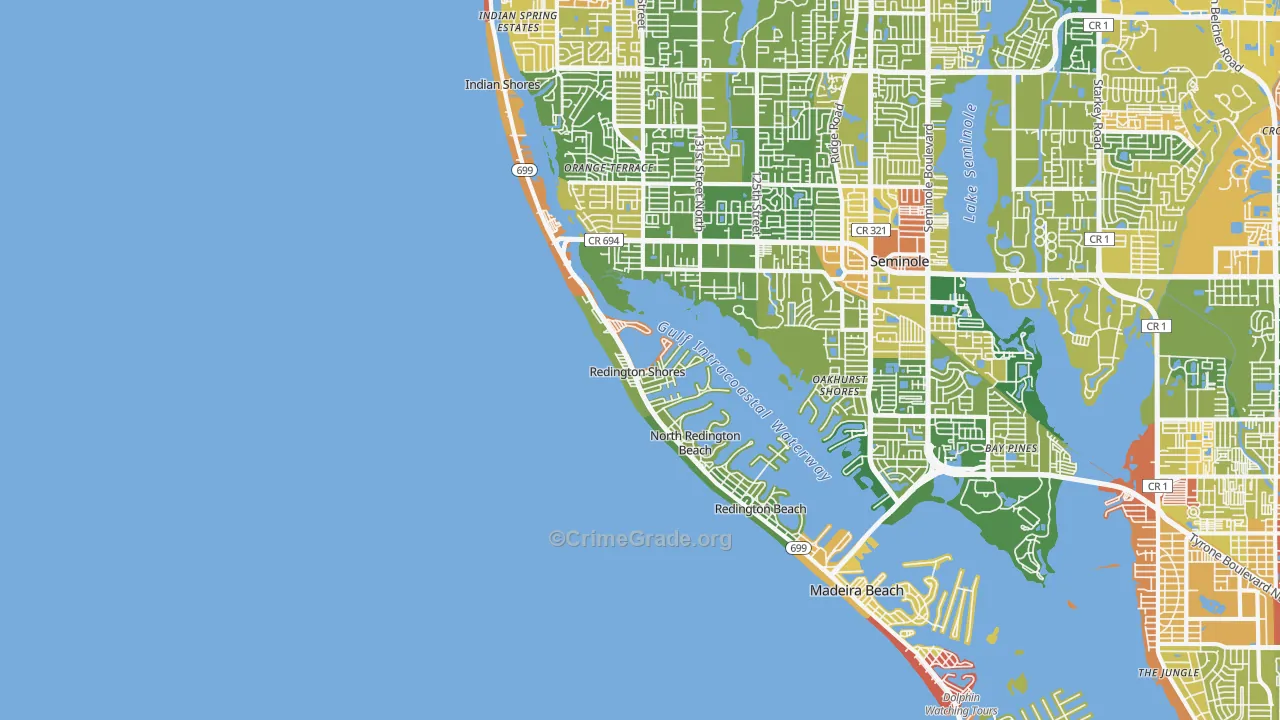 Redington Shores, FL Map of Robbery Rates