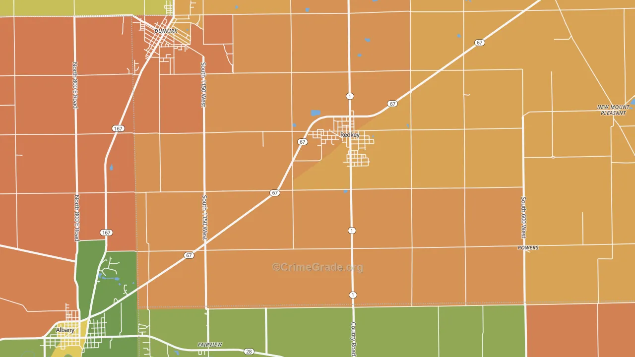 Redkey, IN Map of Robbery Rates