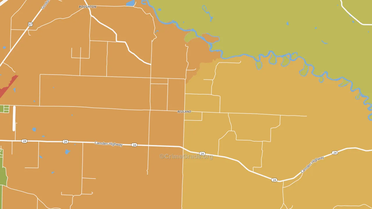 Redland, AR Map of Robbery Rates