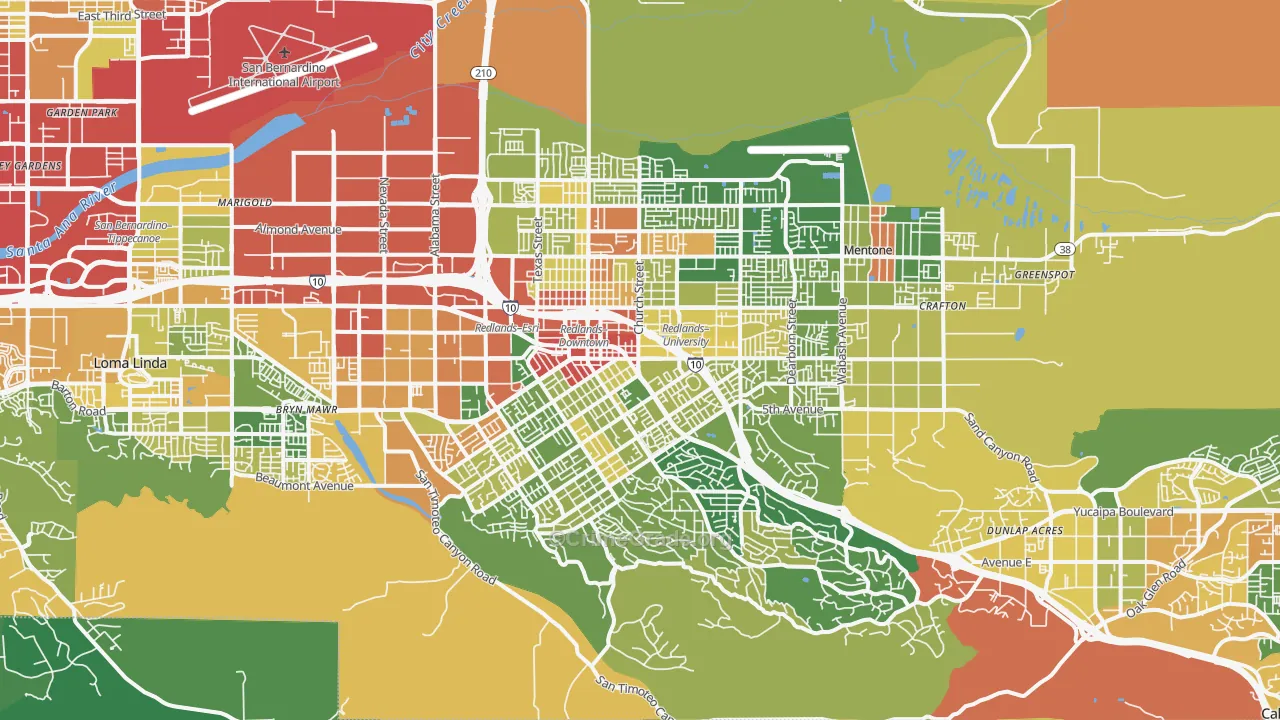 Redlands, CA Map of Robbery Rates
