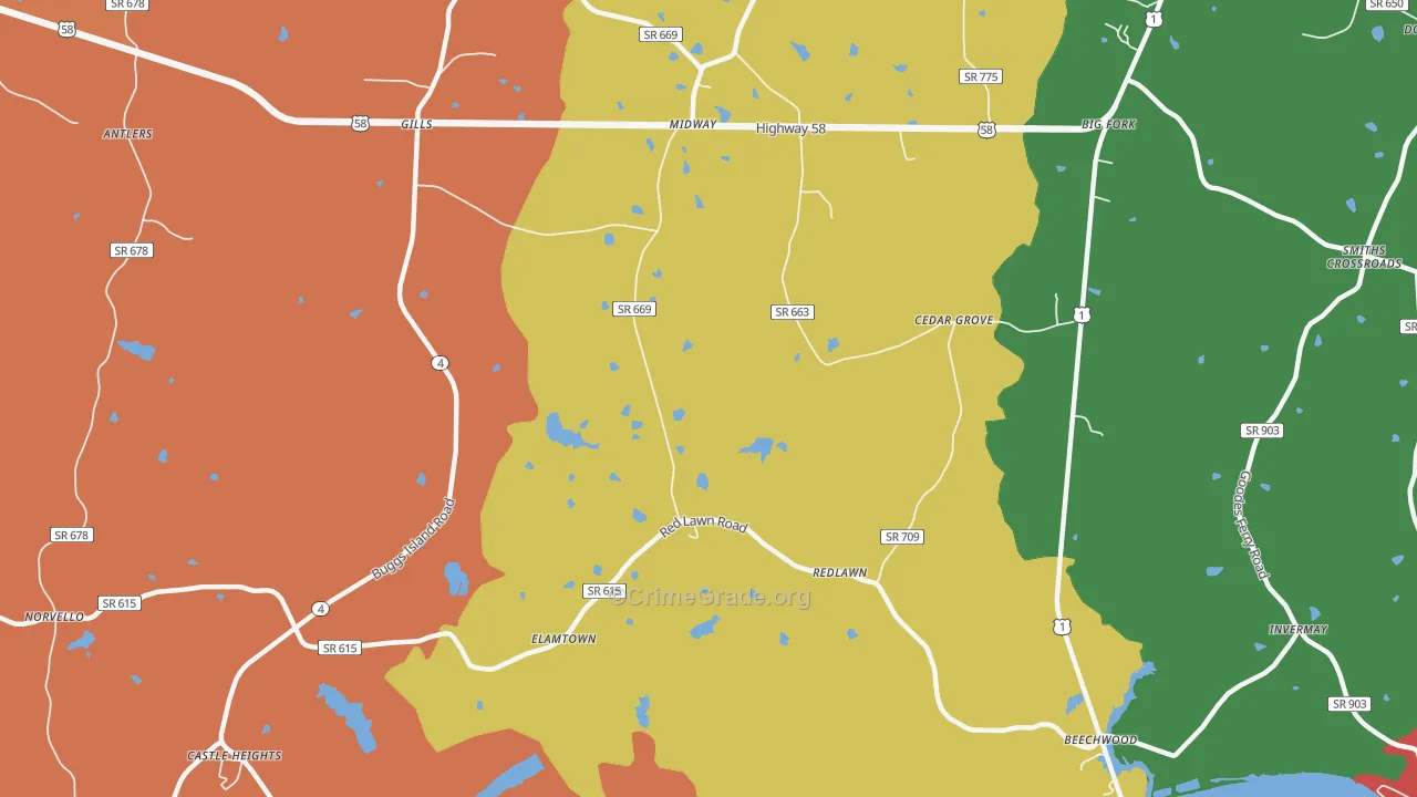 Redlawn, VA Map of Robbery Rates