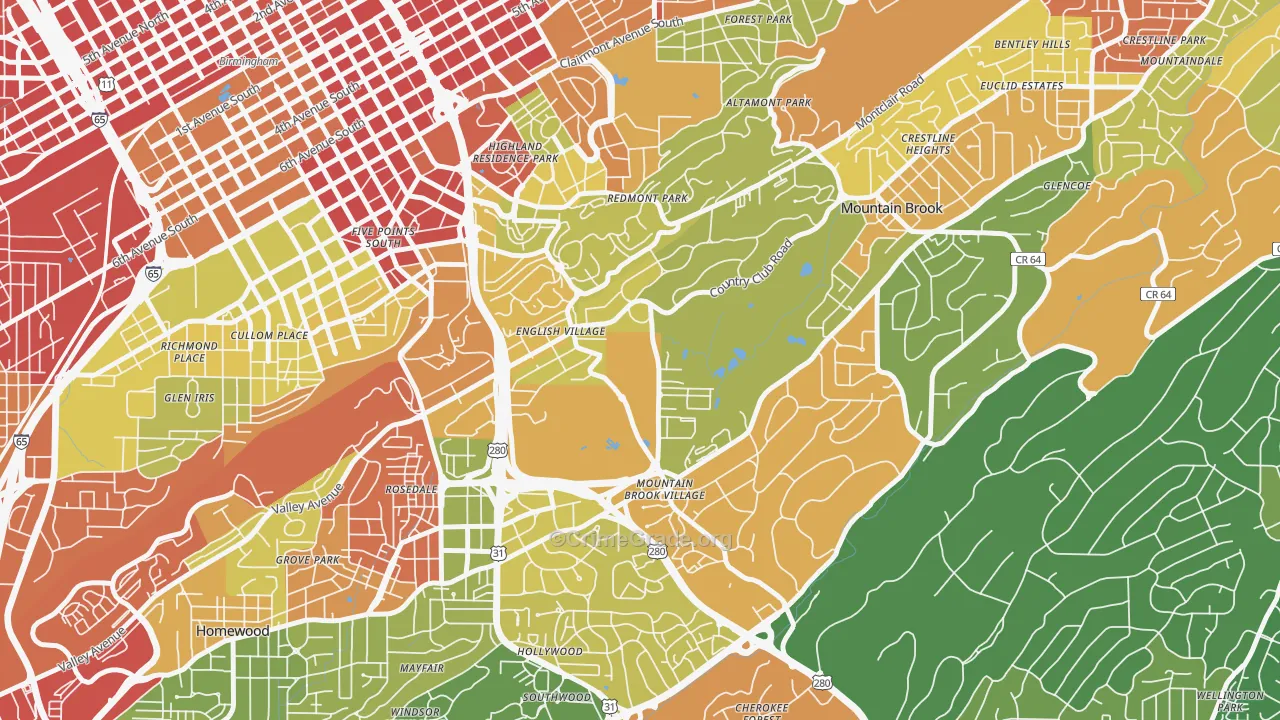 Redmont Park, Birmingham, AL Map of Robbery Rates