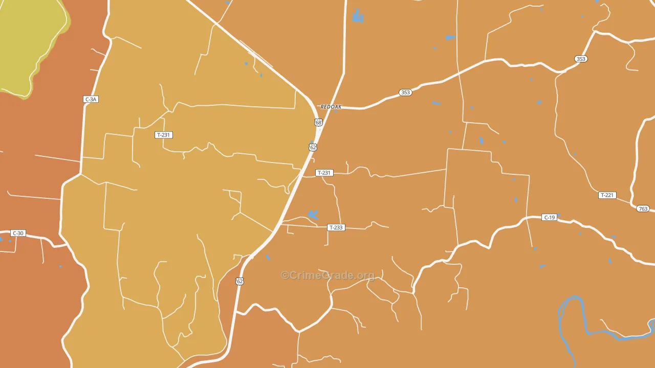 Redoak, OH Map of Robbery Rates