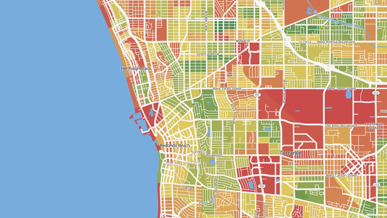 Redondo Beach, CA Map of Robbery Rates