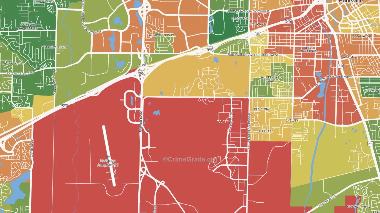 Redstone Arsenal, AL Map of Robbery Rates