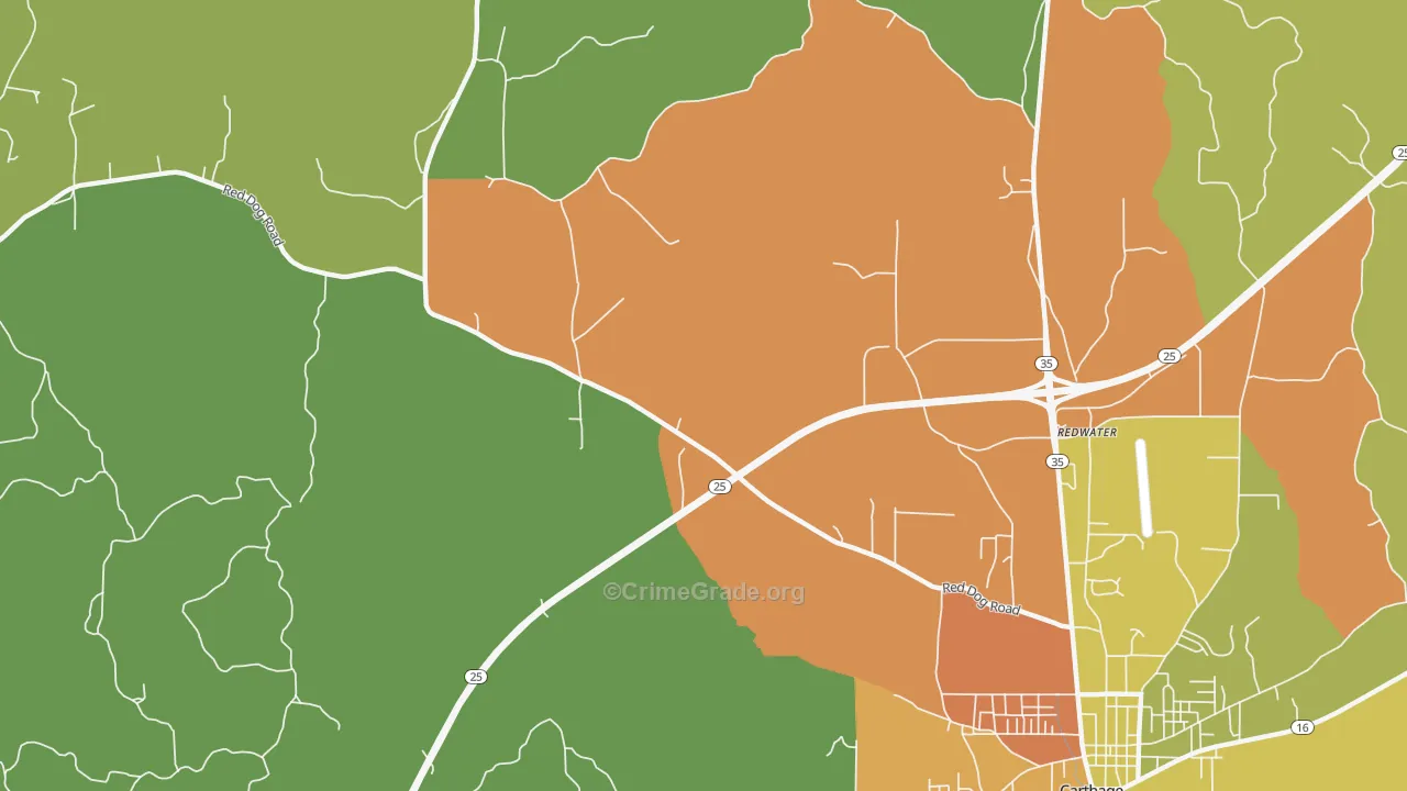 Redwater, MS Map of Robbery Rates