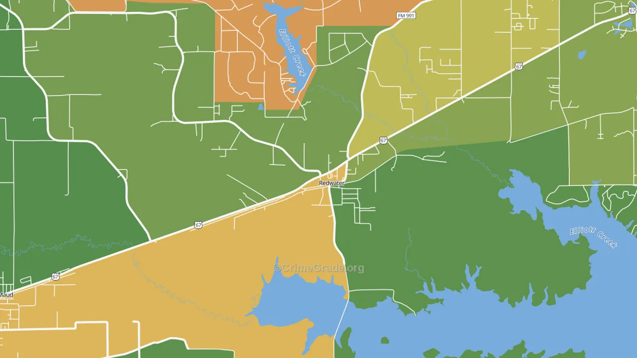Redwater, TX Map of Robbery Rates