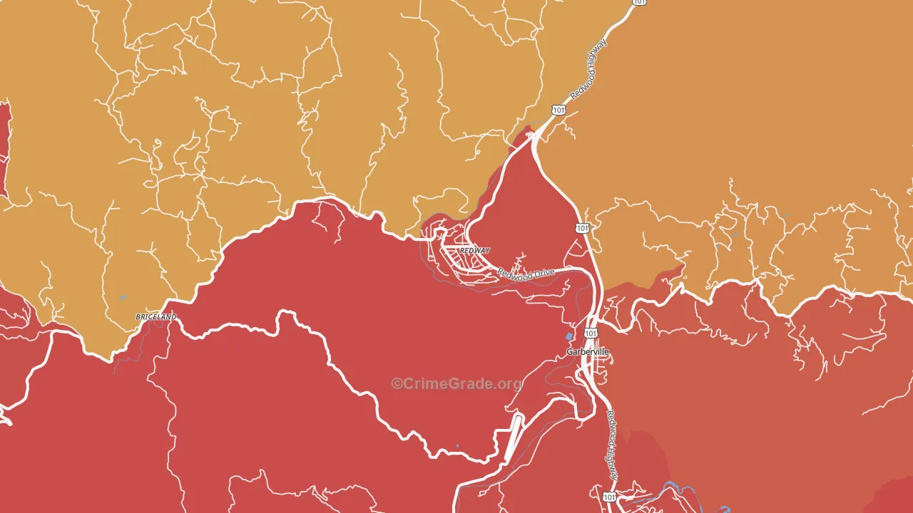 Redway, CA Map of Robbery Rates