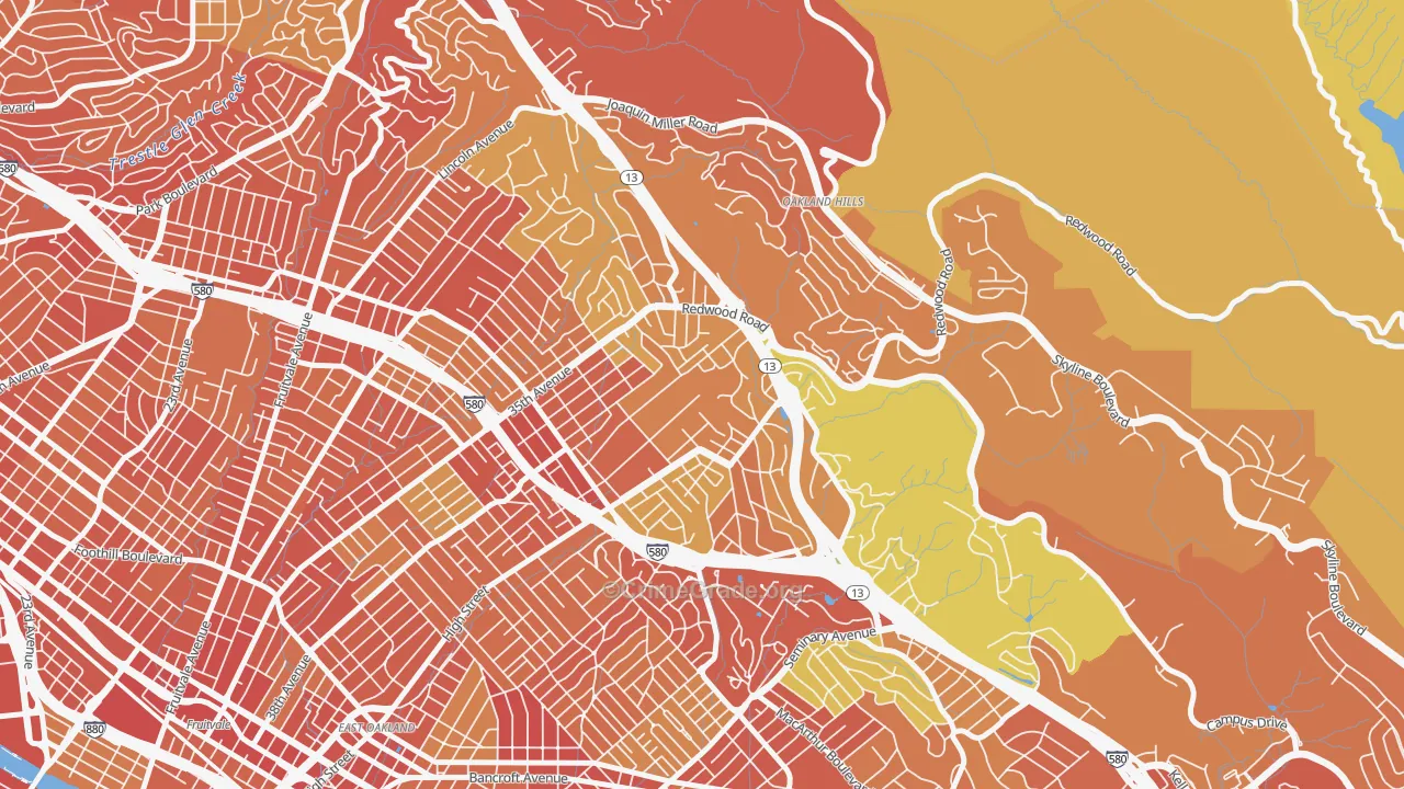 Redwood Heights, Oakland, CA Map of Robbery Rates