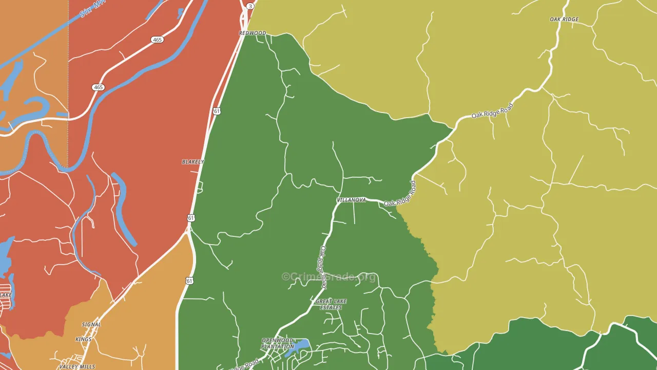 Redwood, MS Map of Robbery Rates