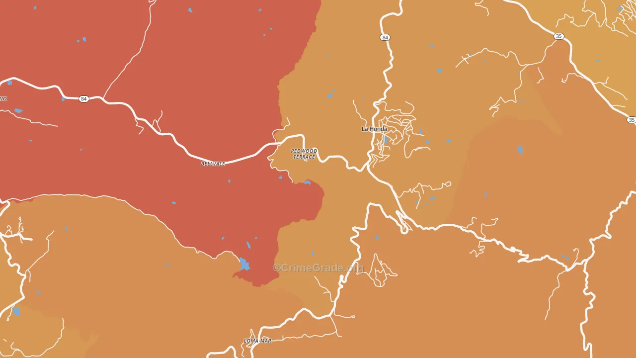 Redwood Terrace, CA Map of Robbery Rates
