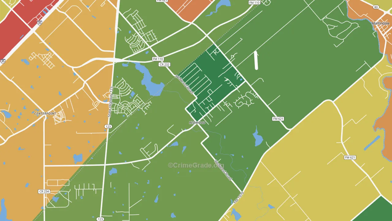 Redwood, TX Map of Robbery Rates