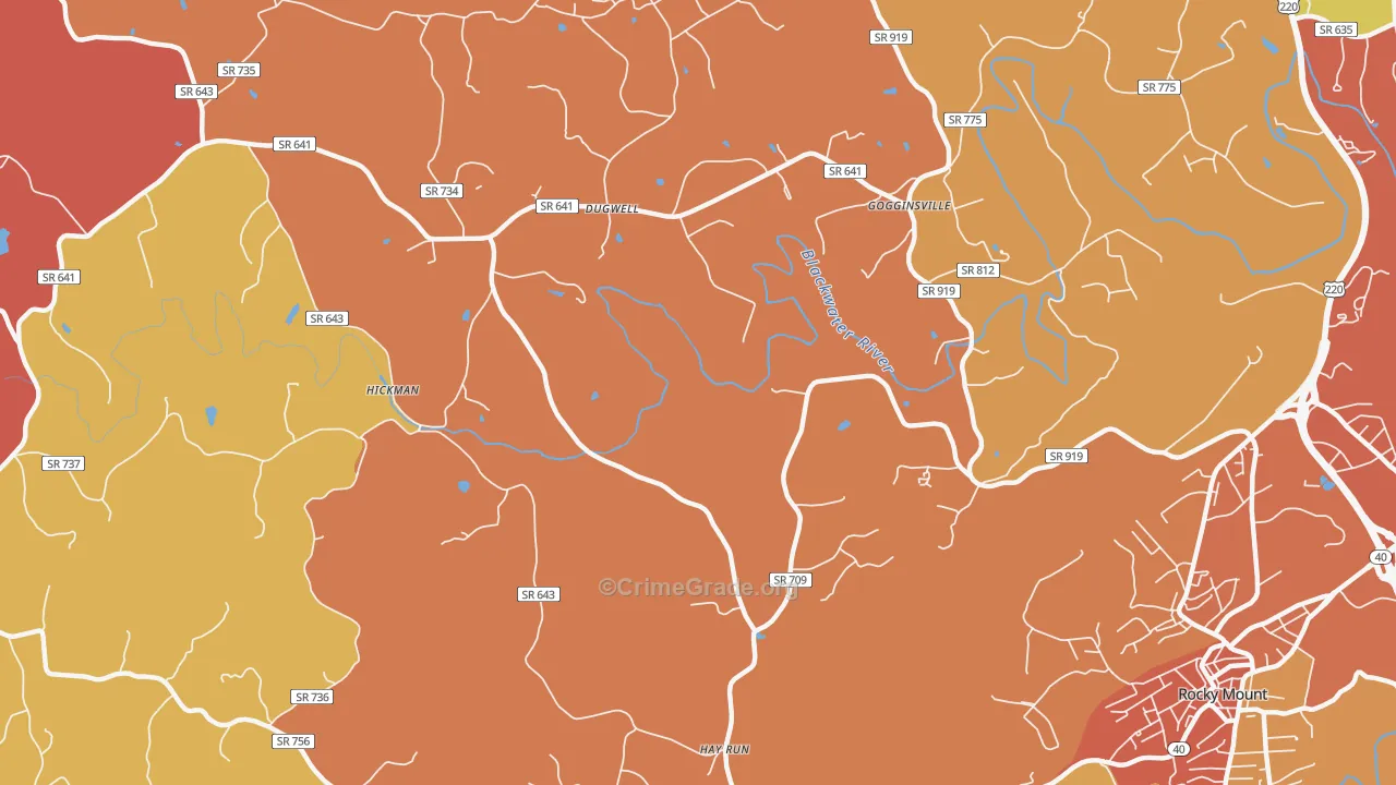Redwood, VA Map of Robbery Rates