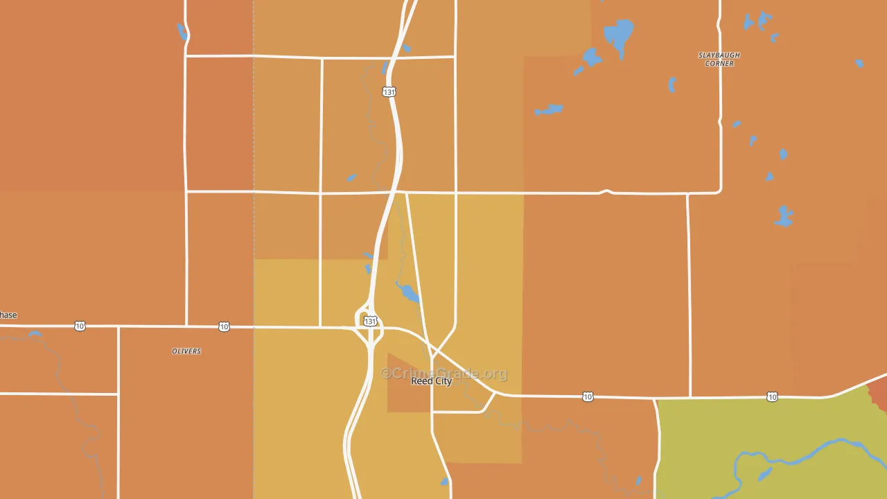 Reed City, MI Map of Robbery Rates
