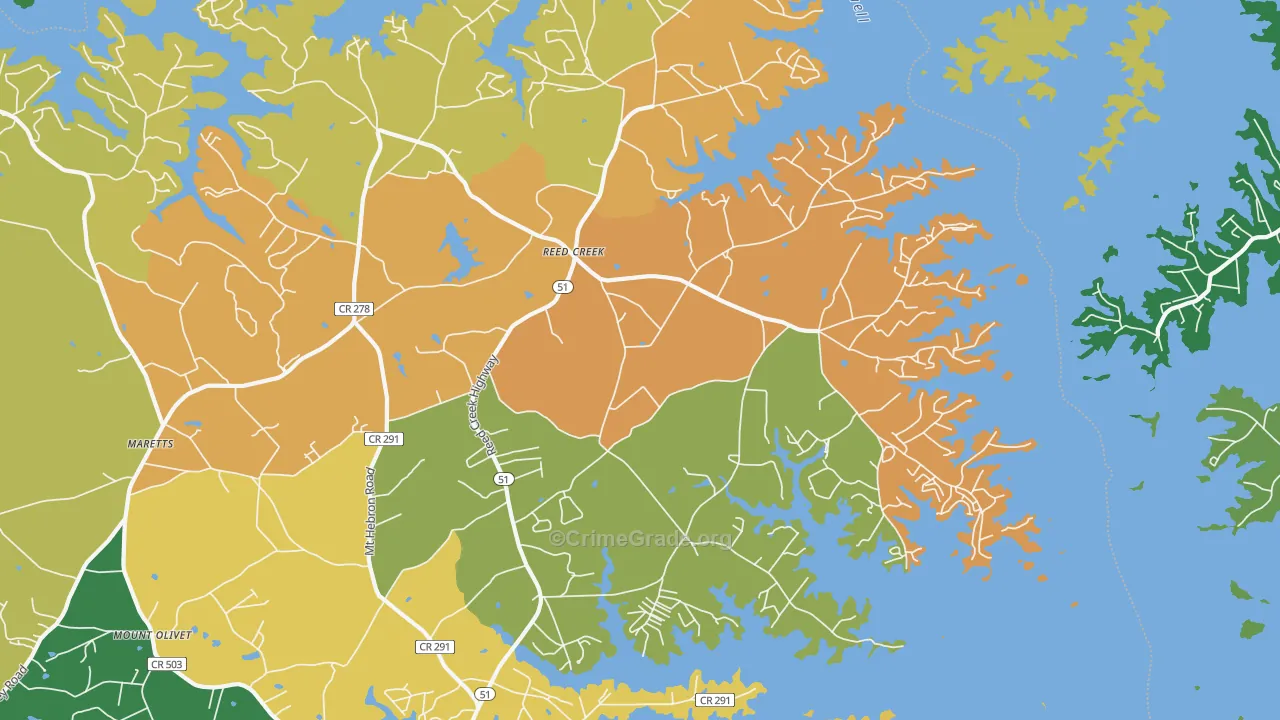Reed Creek, GA Map of Robbery Rates