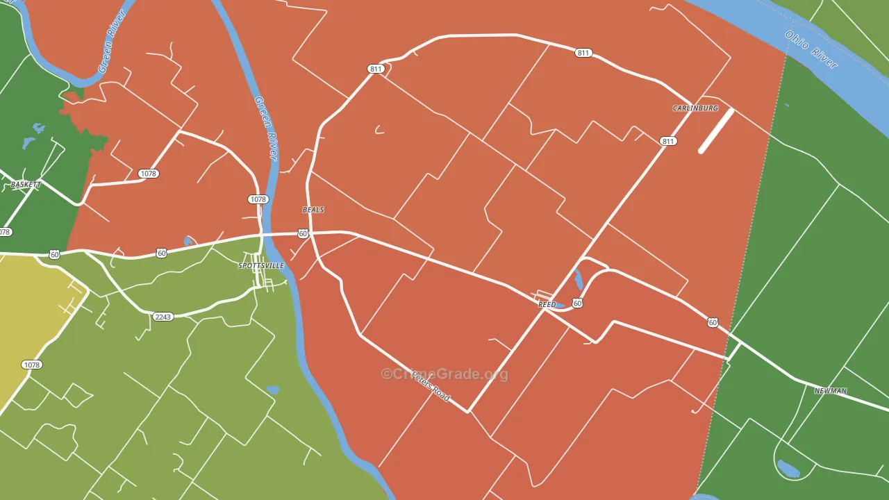 Reed, KY Map of Robbery Rates
