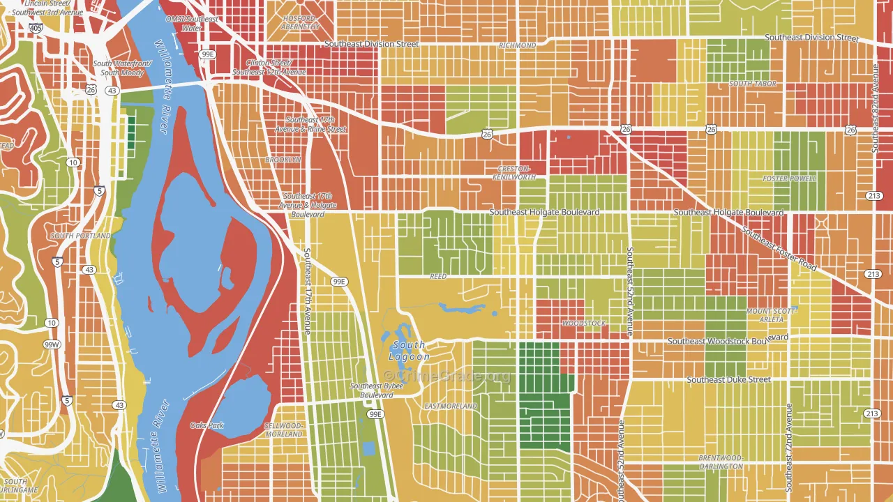 Reed, Portland, OR Map of Robbery Rates