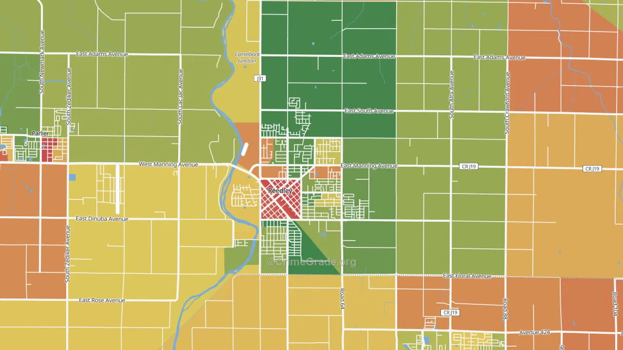 Reedley, CA Map of Robbery Rates