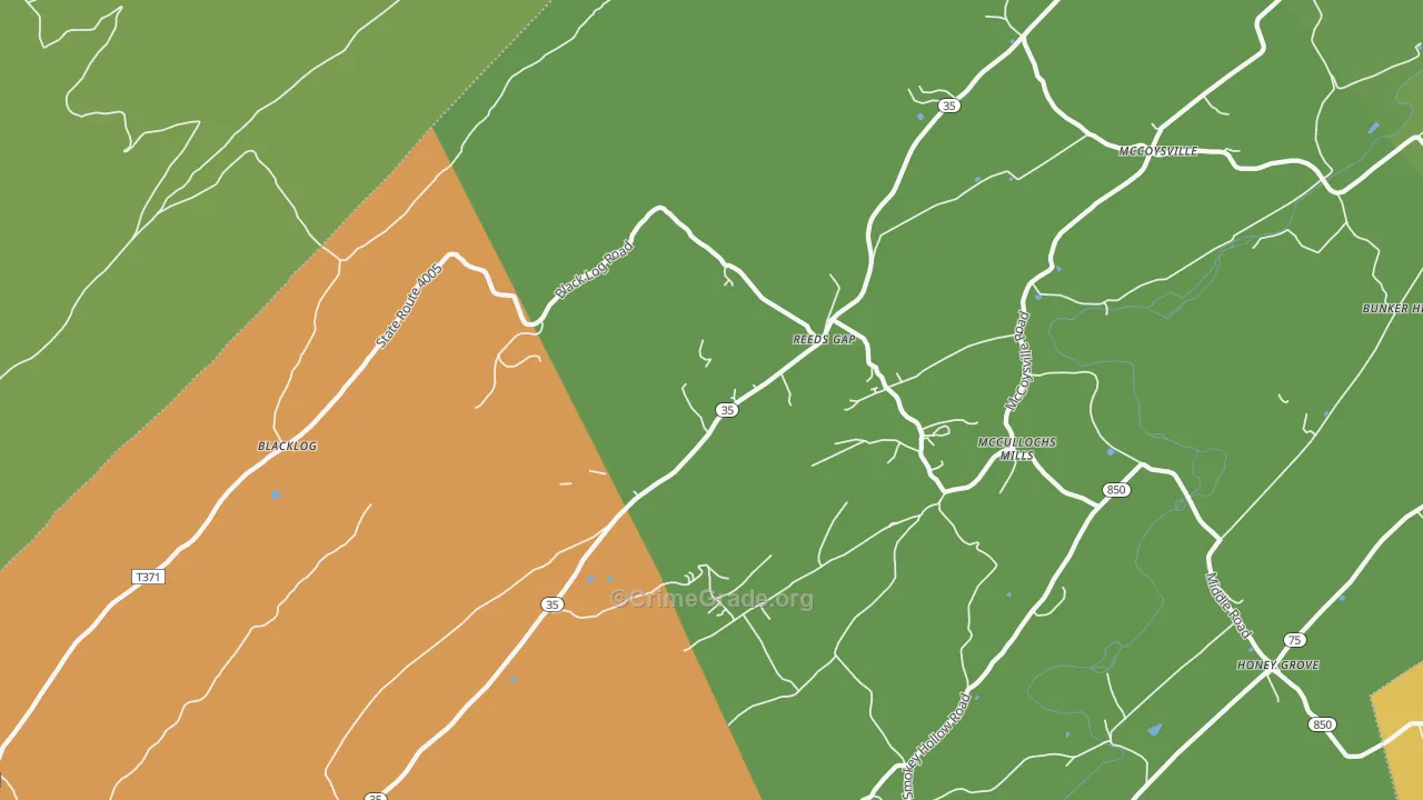 Reeds Gap, PA Map of Robbery Rates