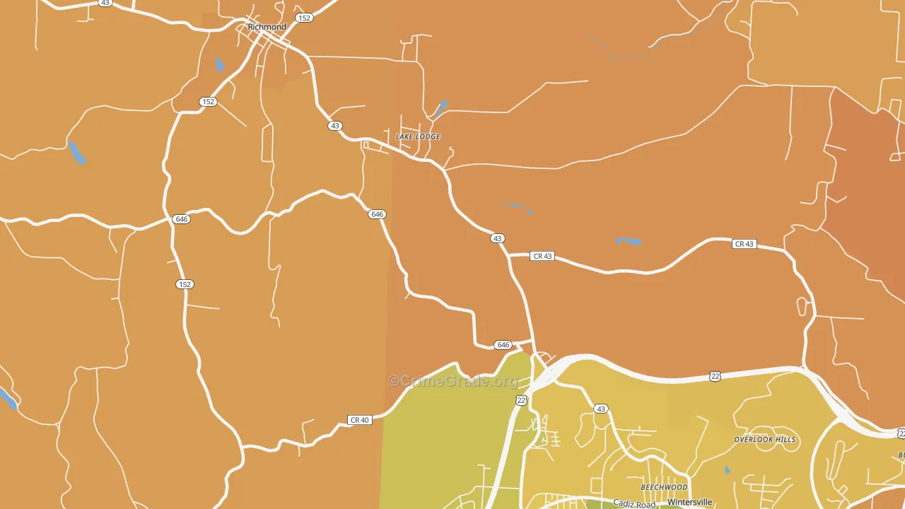 Reeds Mill, OH Map of Robbery Rates