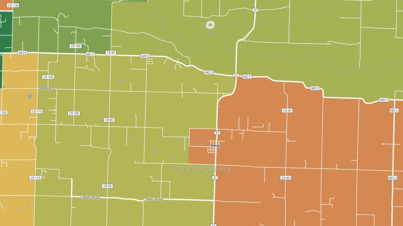 Reeds, MO Map of Robbery Rates