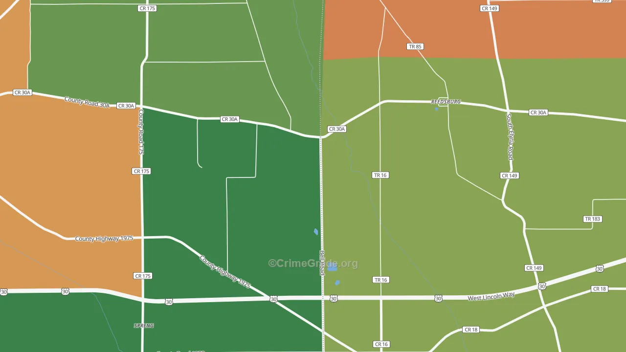 Reedsburg, OH Map of Robbery Rates