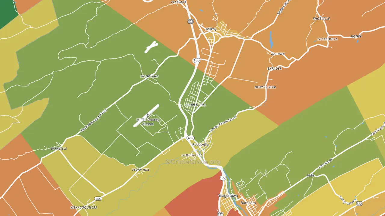 Reedsville, PA Map of Robbery Rates