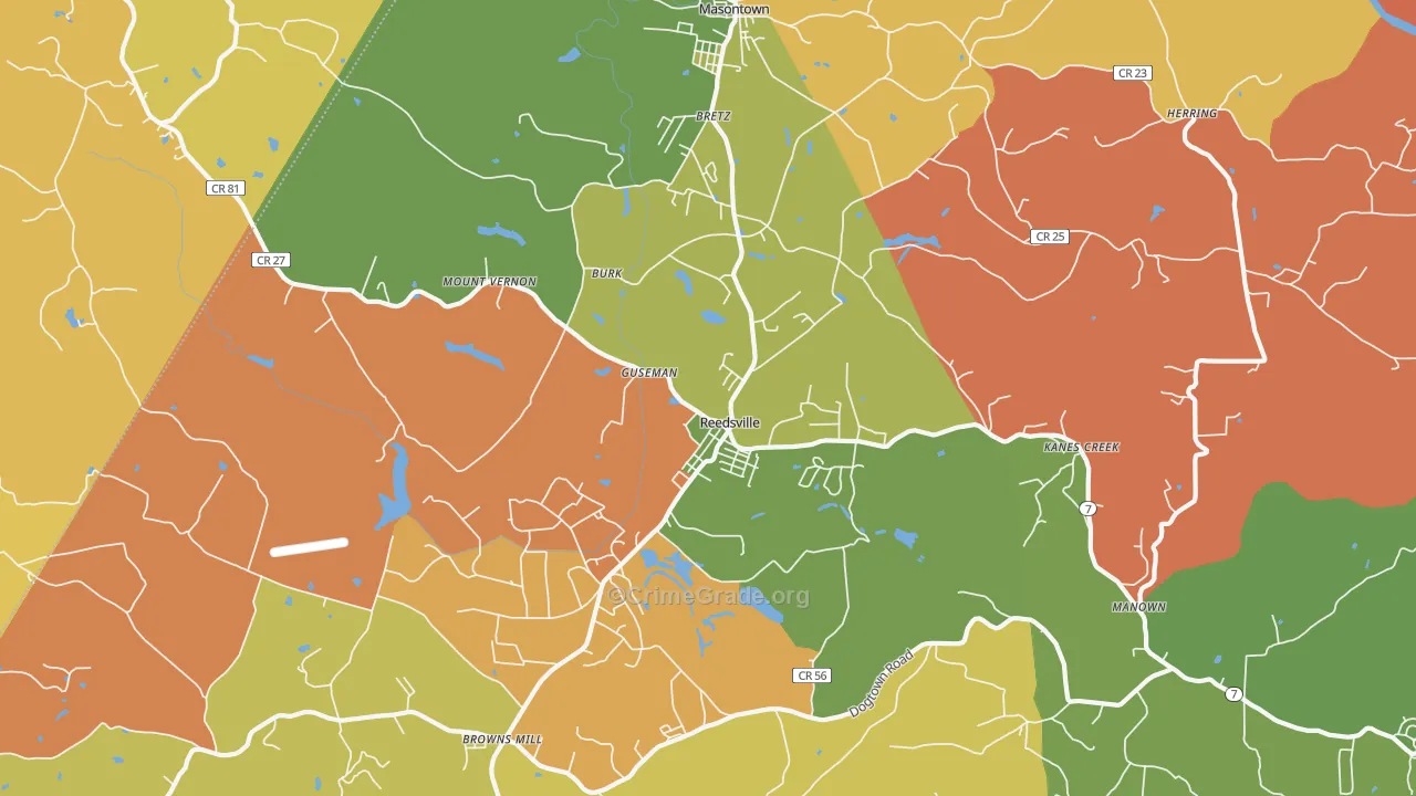 Reedsville, WV Map of Robbery Rates