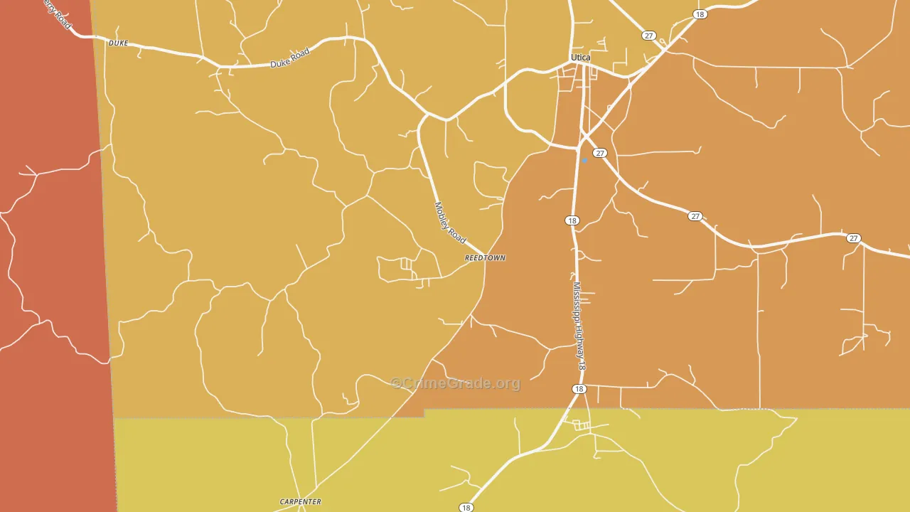 Reedtown, MS Map of Robbery Rates