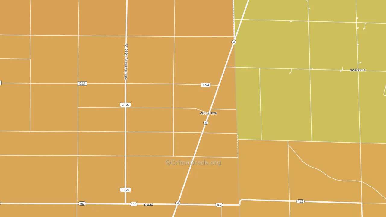 Reedtown, OH Map of Robbery Rates