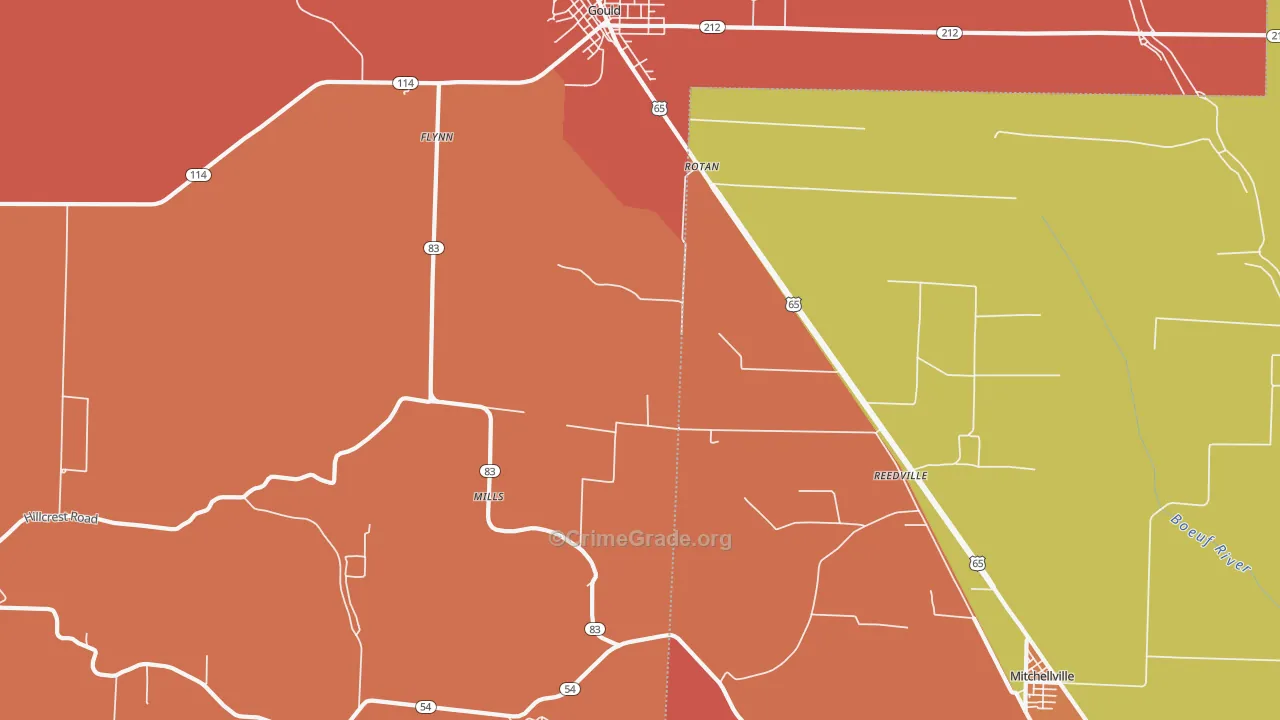 Reedville, AR Map of Robbery Rates