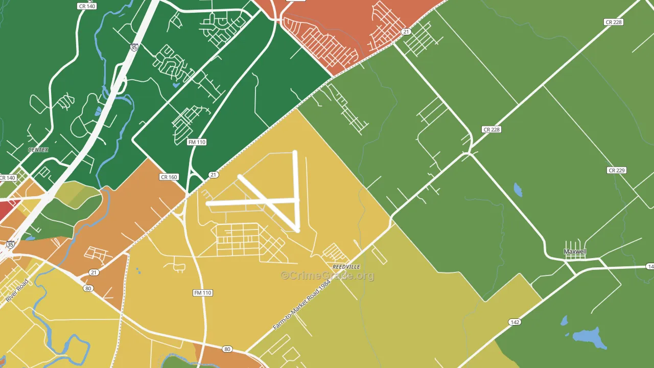 Reedville, TX Map of Robbery Rates