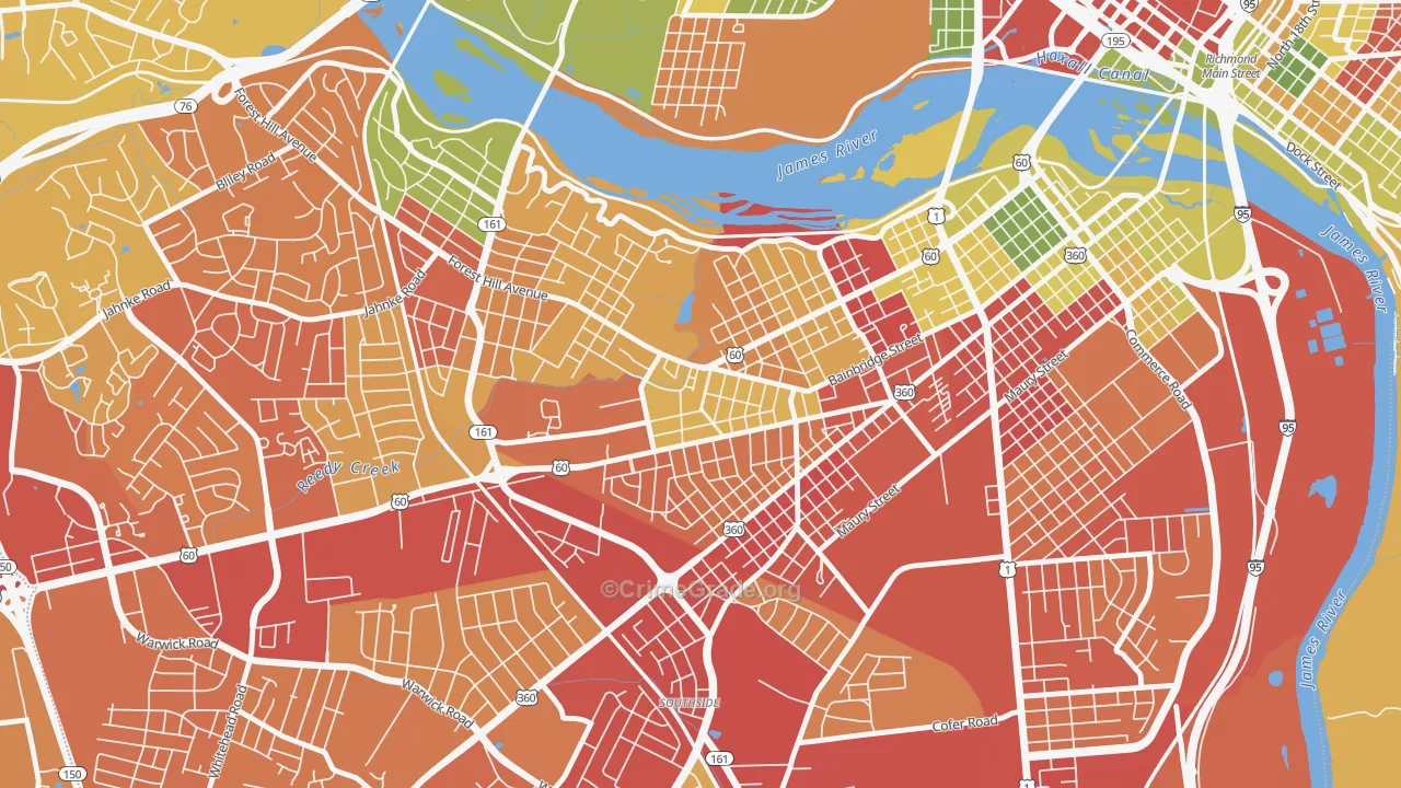 Reedy Creek, Richmond, VA Map of Robbery Rates