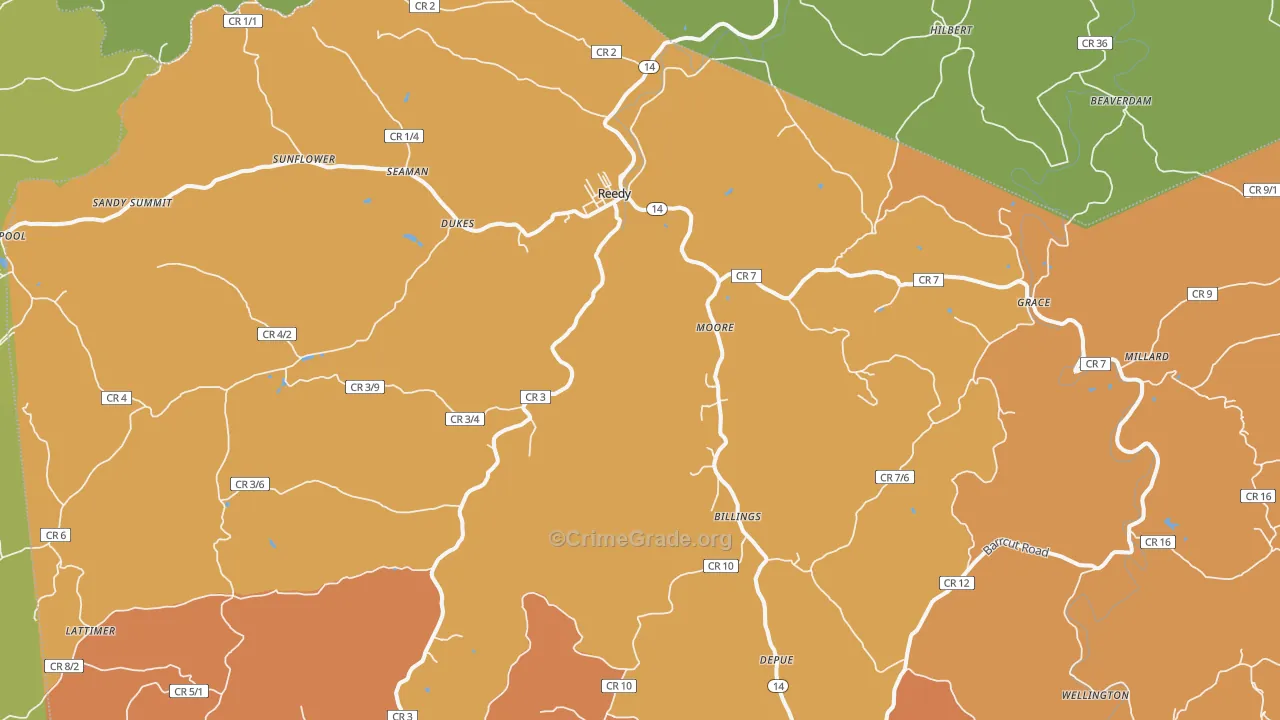 Reedy, WV Map of Robbery Rates