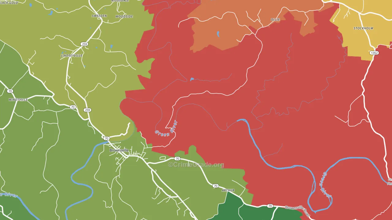Reedyville, KY Map of Robbery Rates