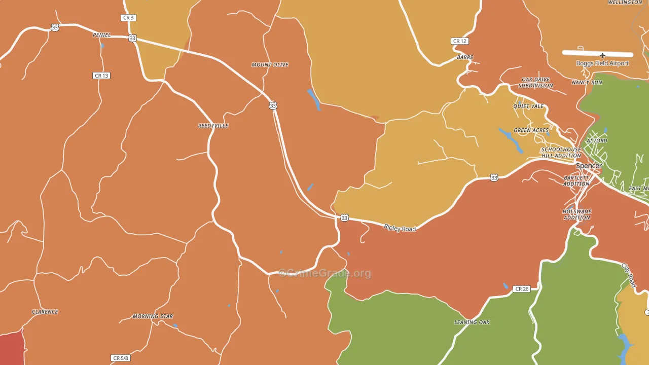 Reedyville, WV Map of Robbery Rates