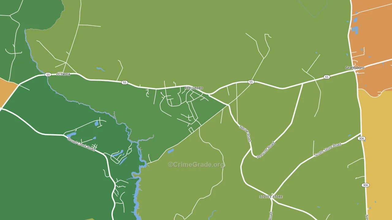 Reelsboro, NC Map of Robbery Rates
