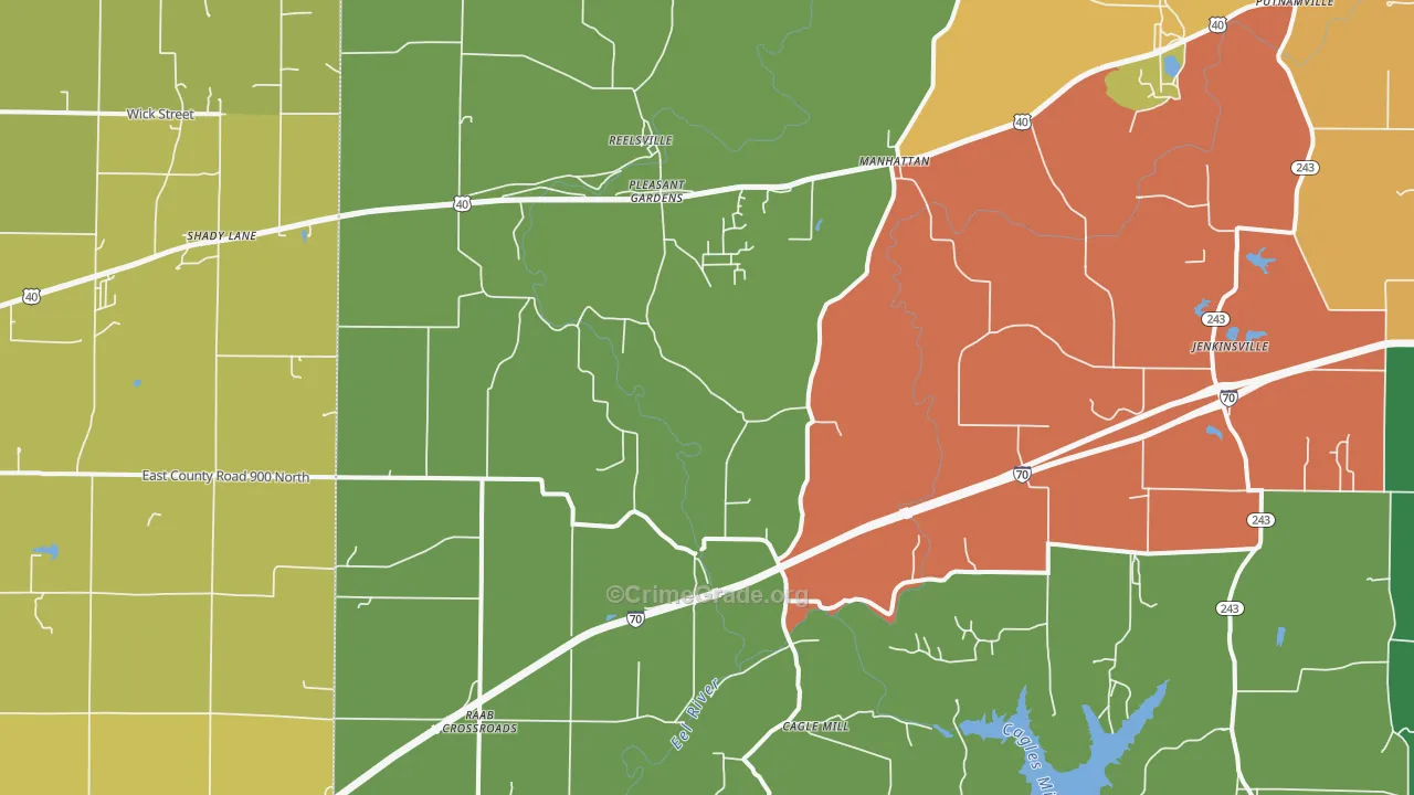Reelsville, IN Map of Robbery Rates