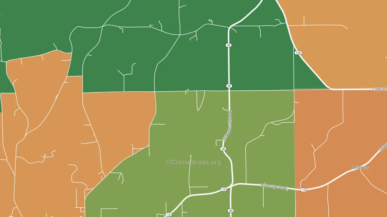 Reeltown, AL Map of Robbery Rates