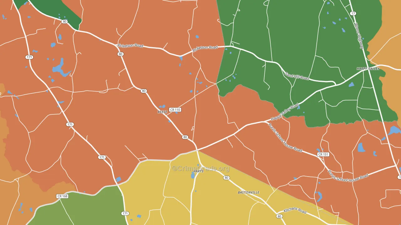 Reese, GA Map of Robbery Rates