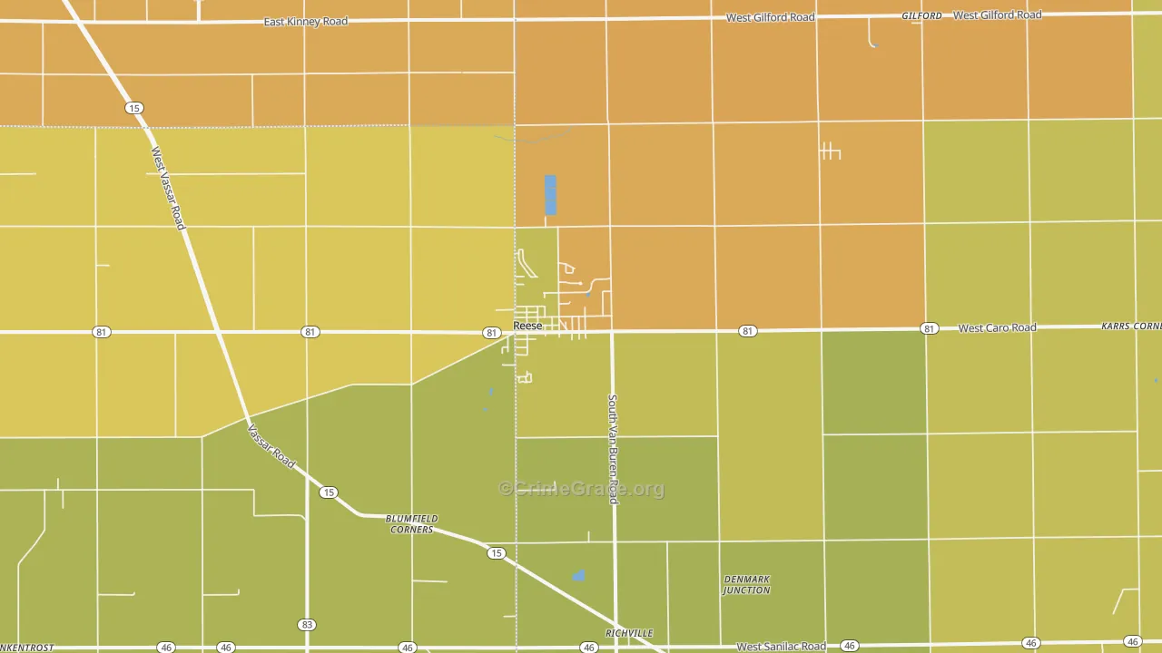 Reese, MI Map of Robbery Rates