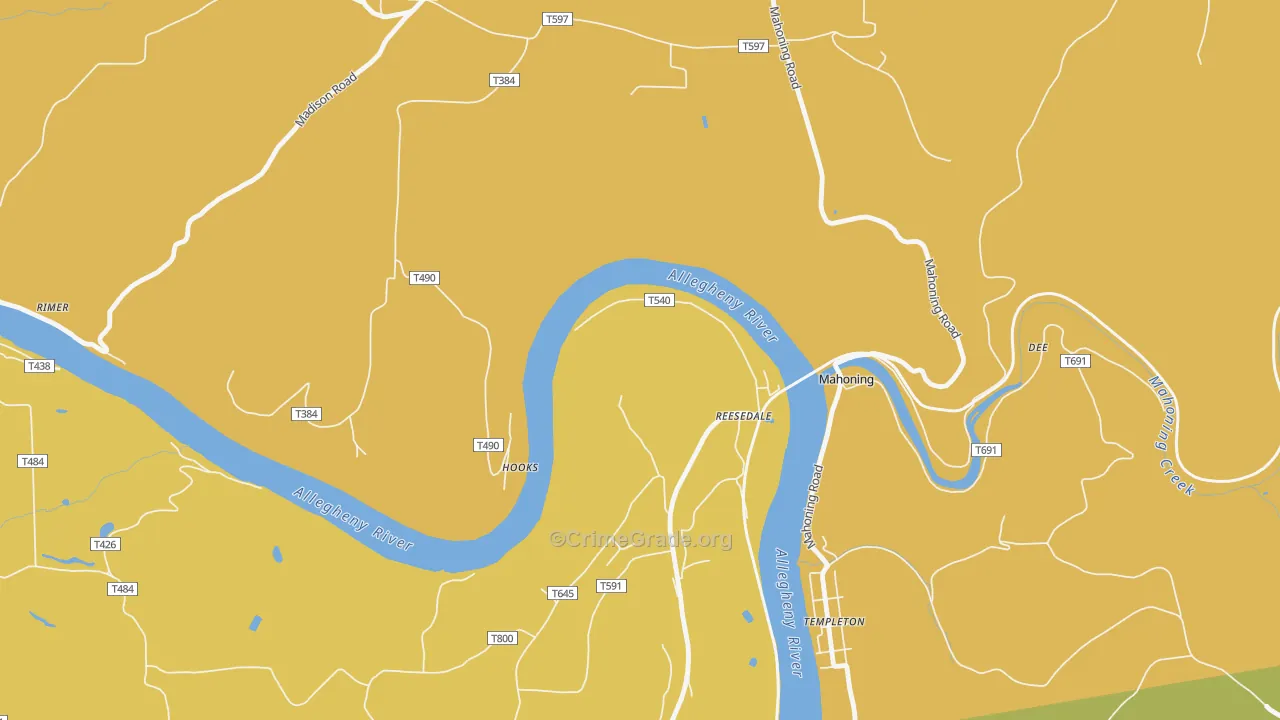 Reesedale, PA Map of Robbery Rates